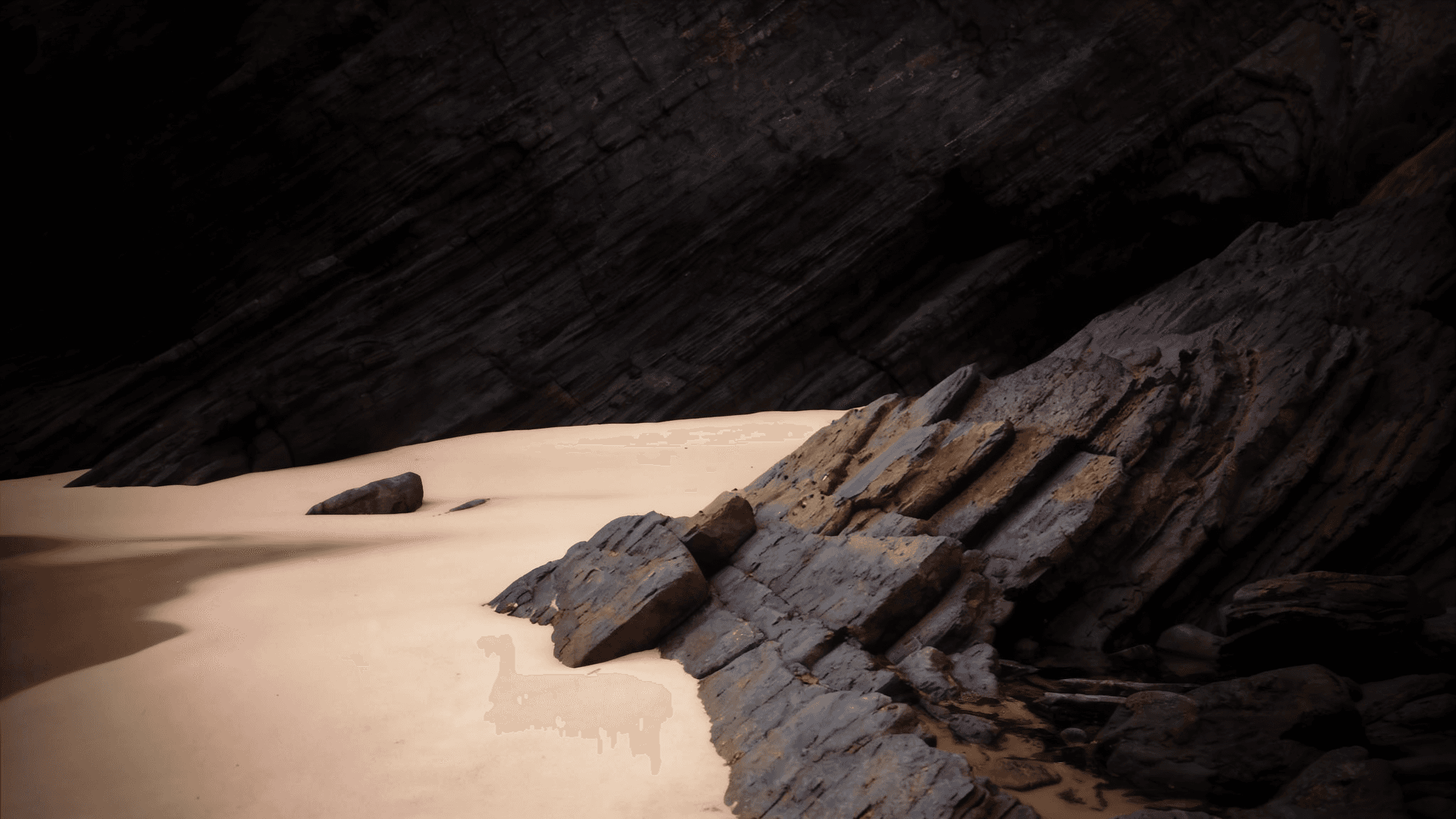 Rock beach. AI-generated.