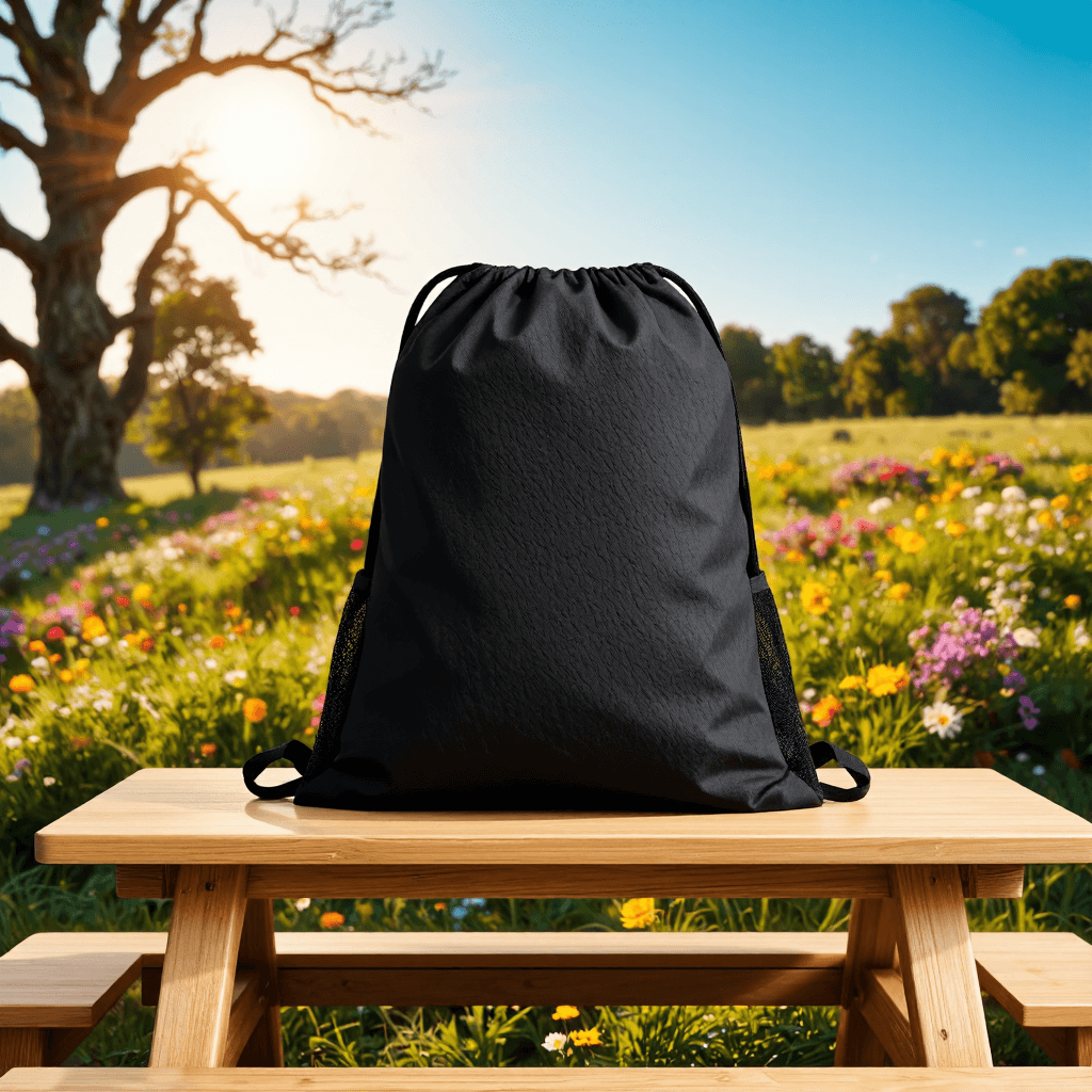 product photography of a drawstring backpack for casual use