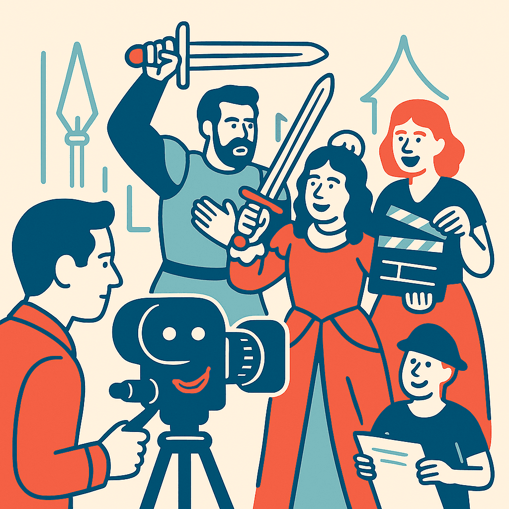 Équipe en costumes médiévaux lors d'un atelier tournage cinéma team building