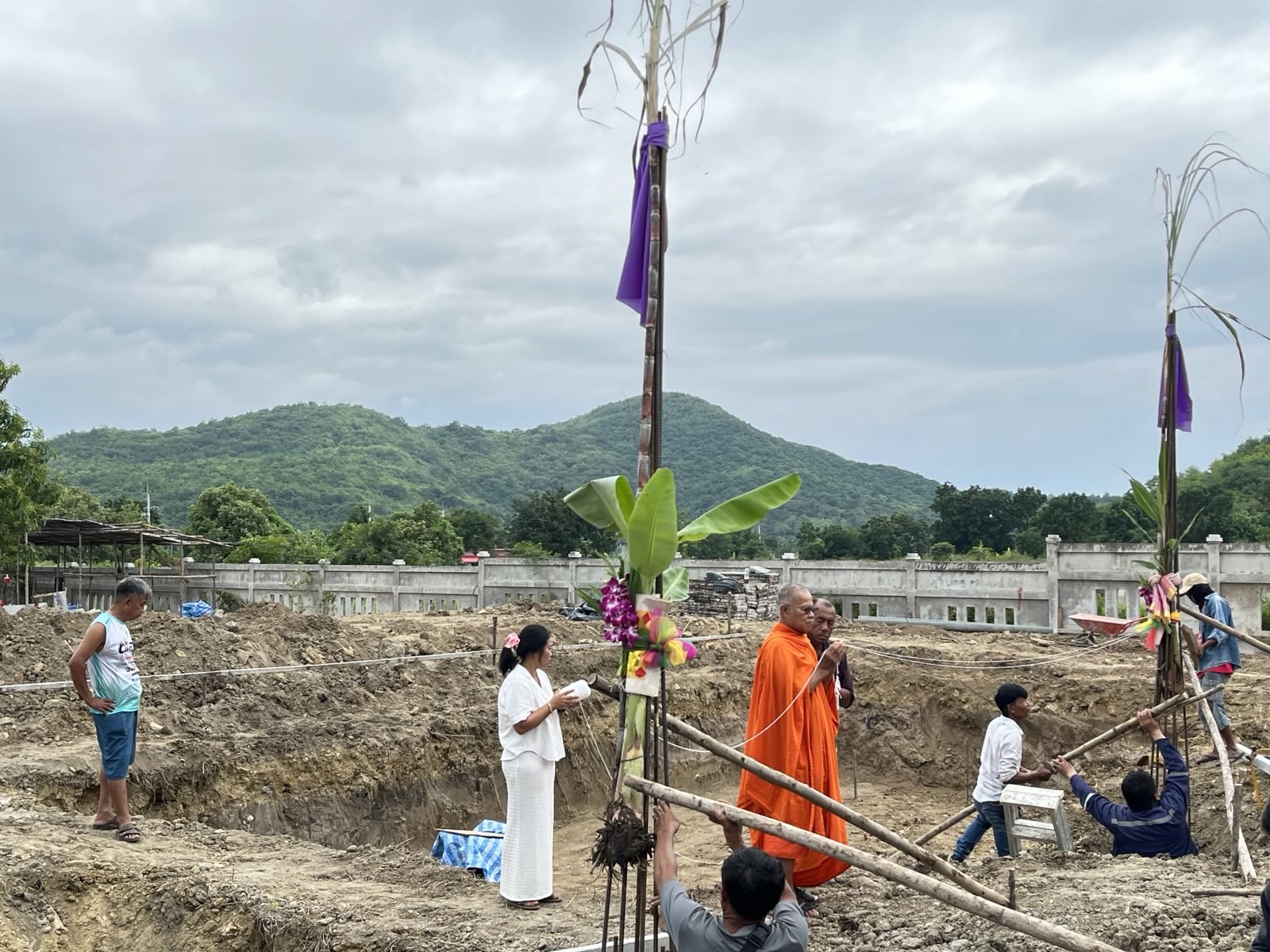 Monk blessing with banana and sugarcane