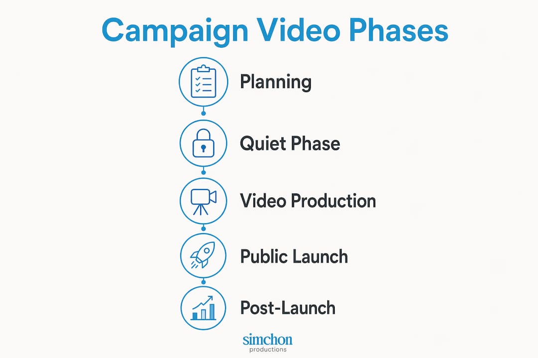 Infographic illustrating five phases of campaign video production