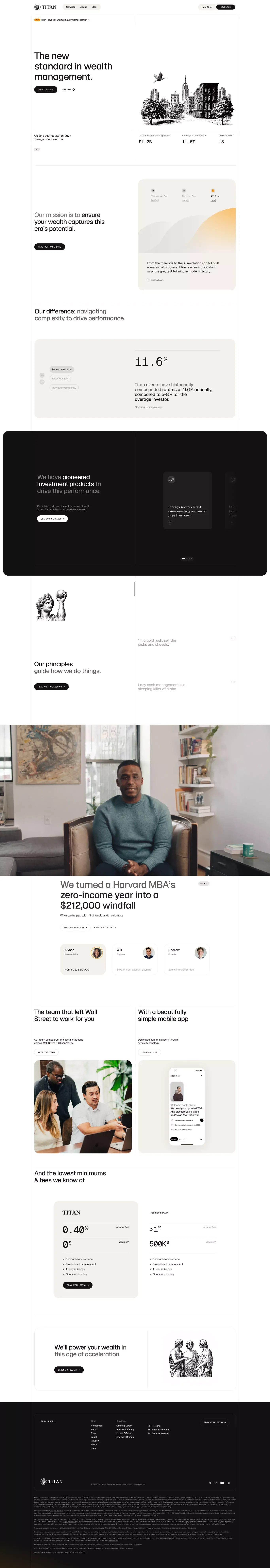 Titan landing page screenshot showcasing Finance and Tech design