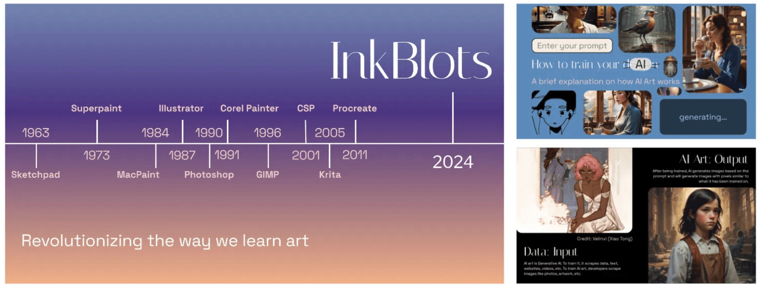 Screenshots of the InkBlots pitch deck Darah designed this summer