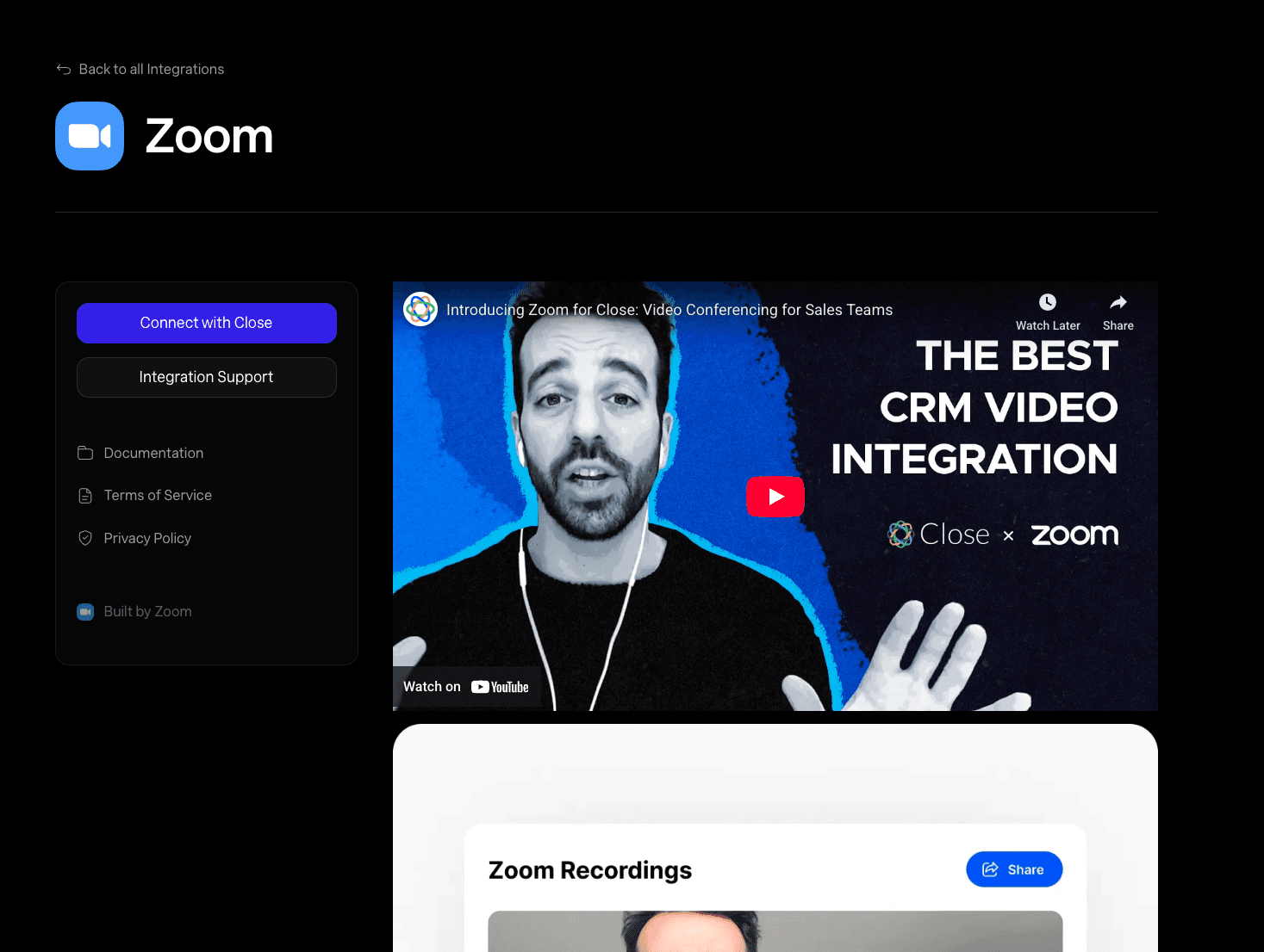 CRM Integration with Zoom - Close