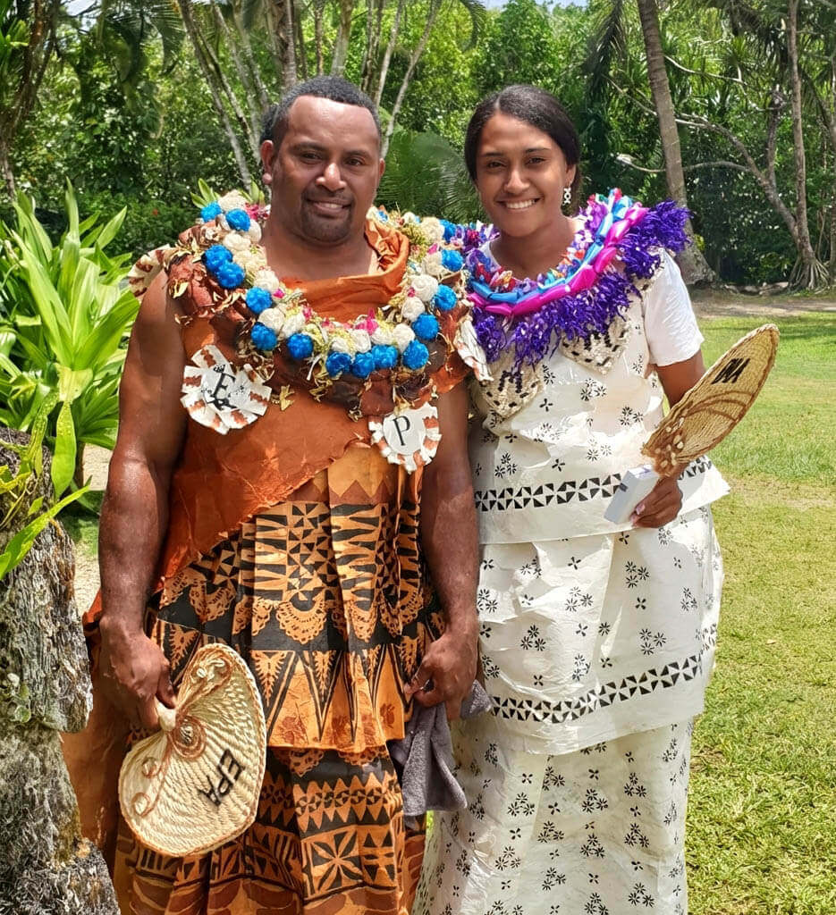Locals in Fiji in authentic costumes ready to entertain guests