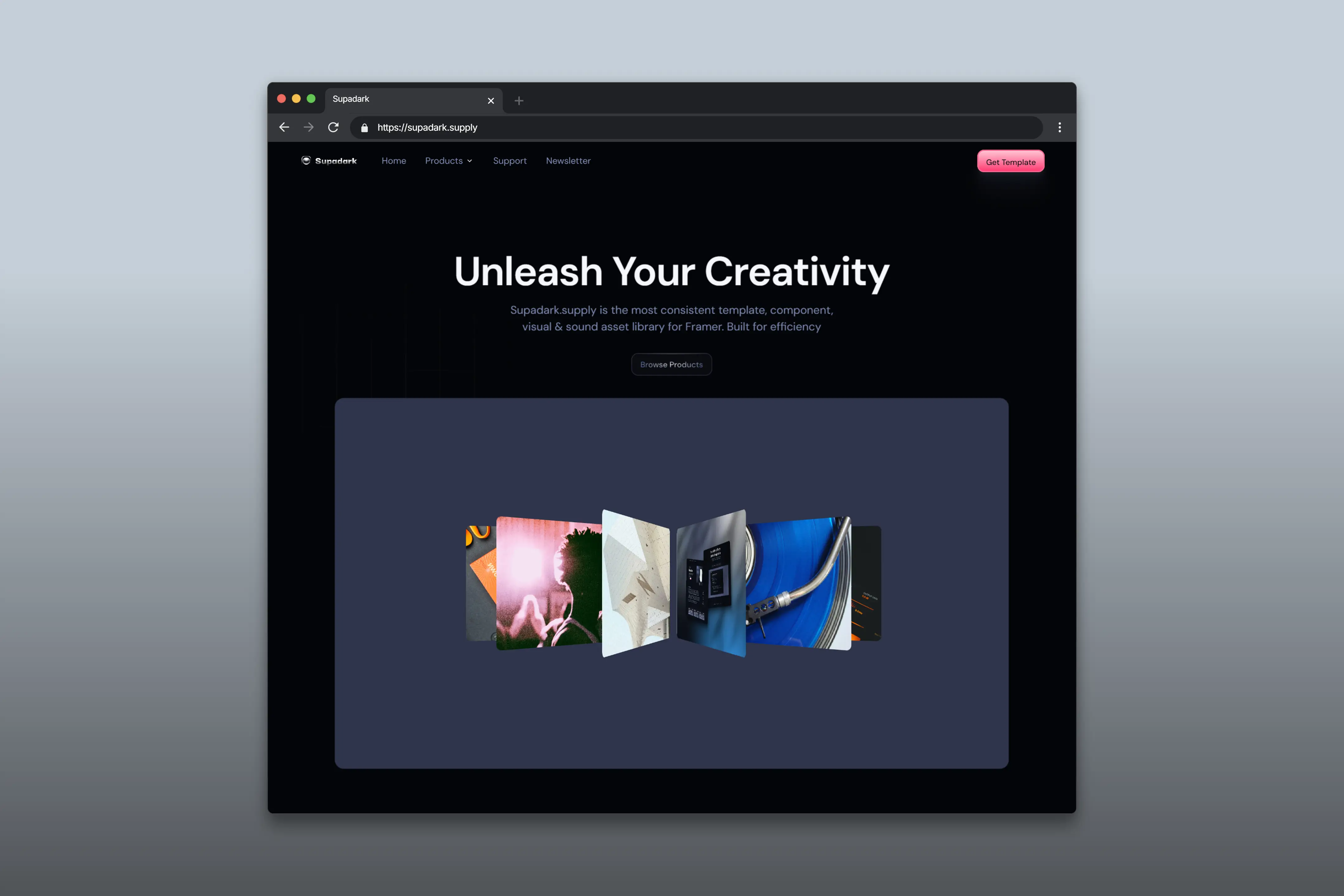 A computer screen displays a web page with the header "Unleash Your Creativity" above a series of vibrant, overlapping images showcasing a variety of artistic media.