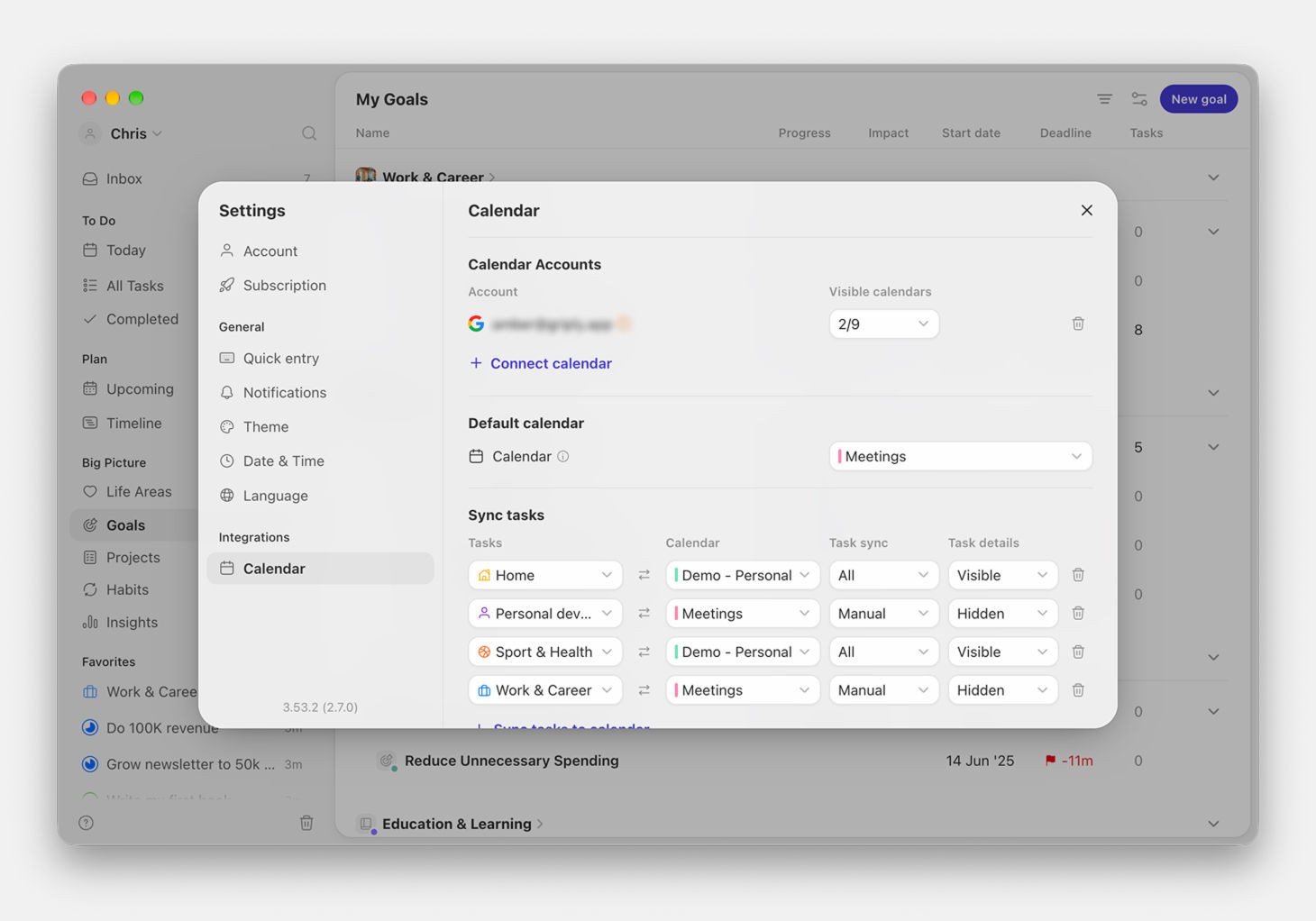Calendar events alongside tasks in Griply