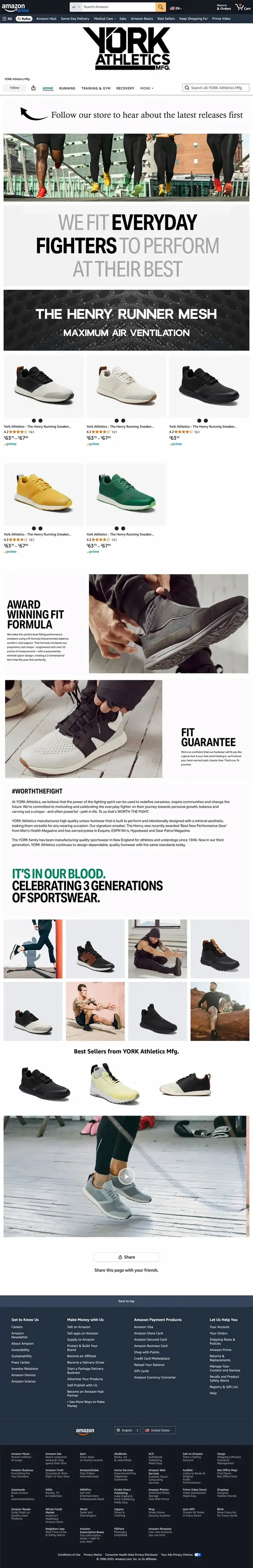 York Athletics Lifestyle Amazon Homepage