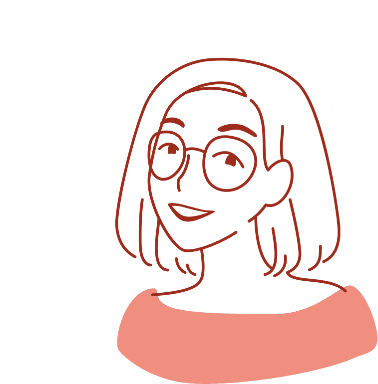 Minimal line art of a woman with glasses and short hair, representing the designer behind this website.