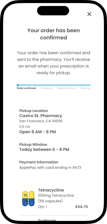 Prescription order confirmation screen