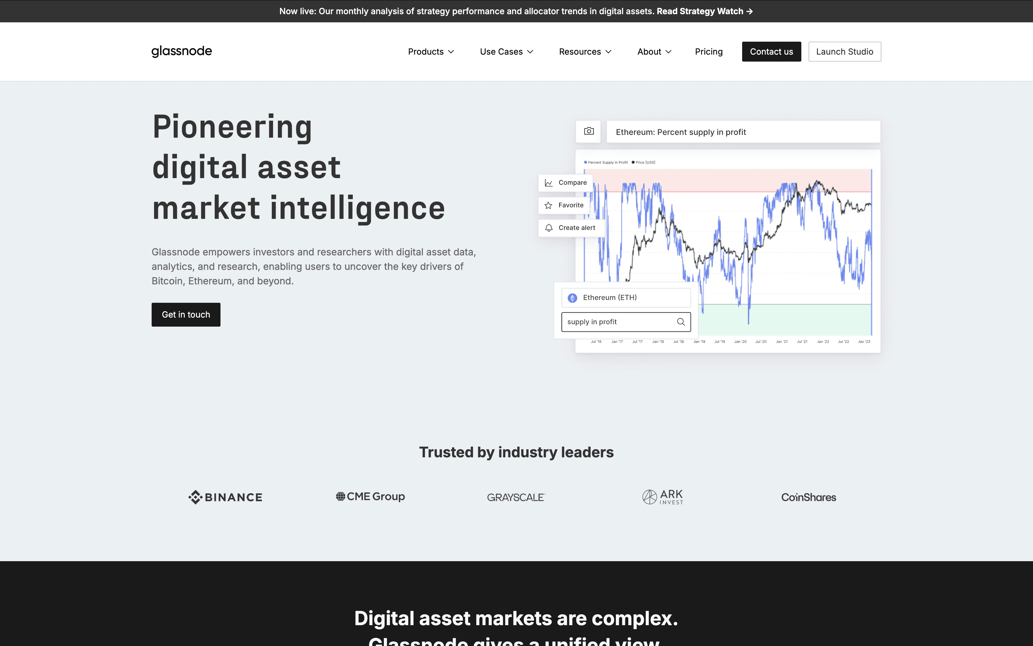 Glassnode onchain crypto data analytics platform homepage