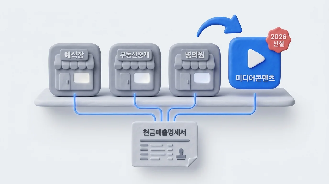 현금매출명세서 제출 대상 업종에 미디어콘텐츠창작업이 추가된 도해