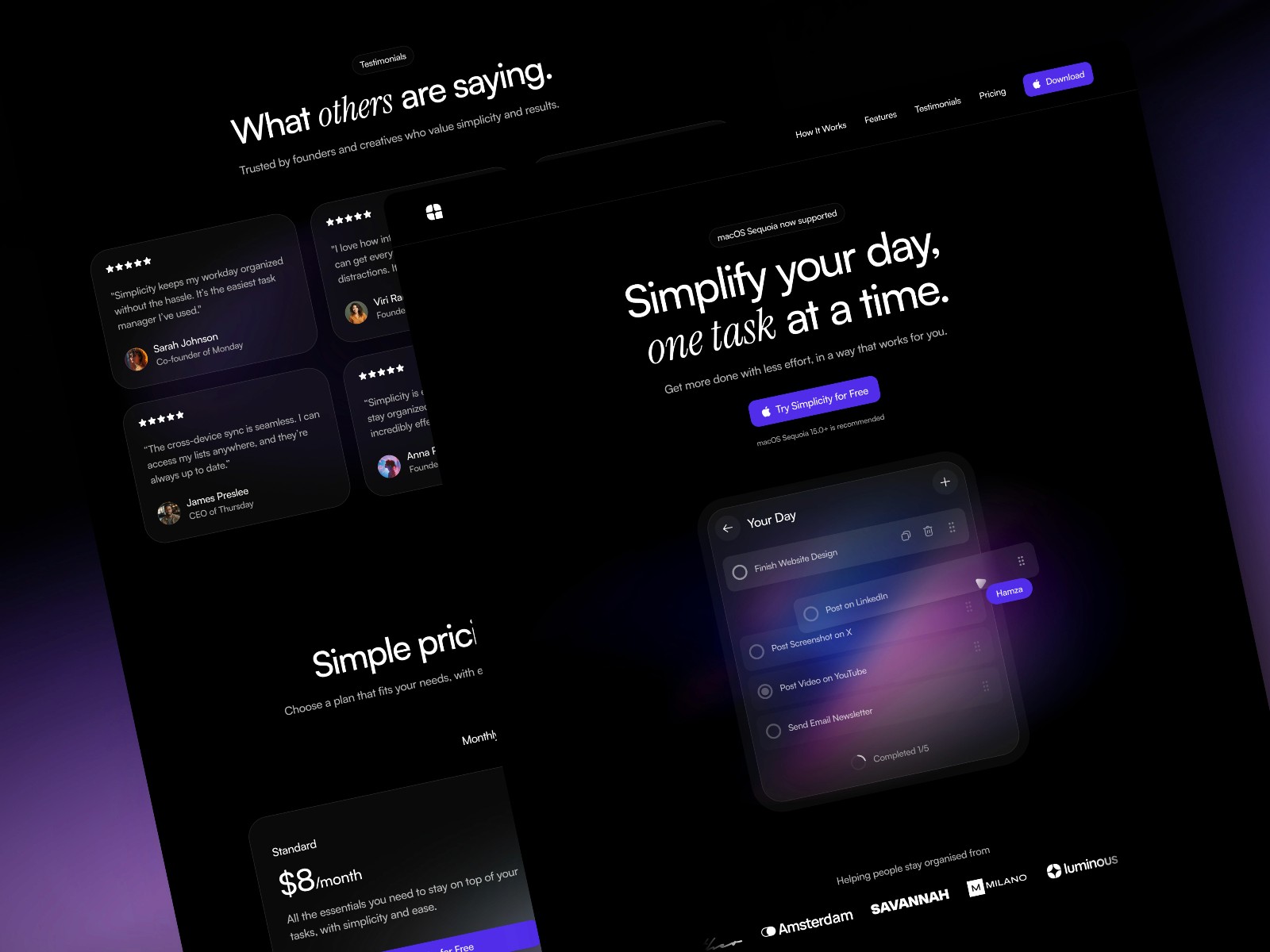 Simplicity — 高级暗黑极简 SaaS 产品官网设计灵感
