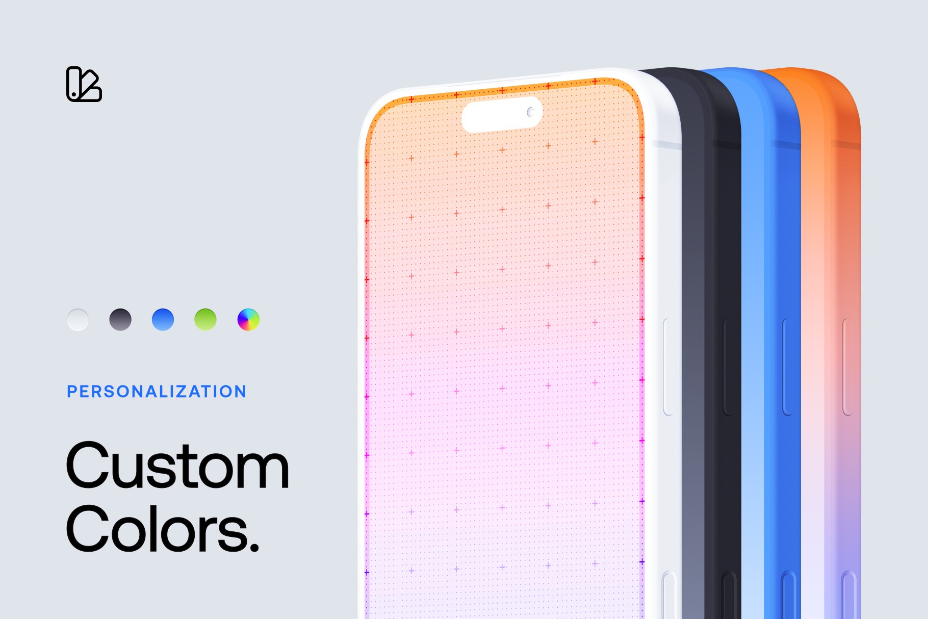 Lineup of iPhone 17 Pro clay mockups in white, black, blue, and gradient colors.