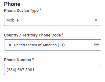 Workday phone field showing a format error after parsing a number written with a +1 prefix