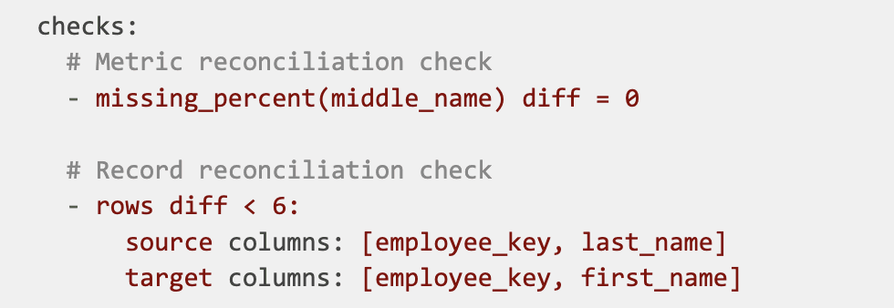 Example YAML file for reconciliation checks