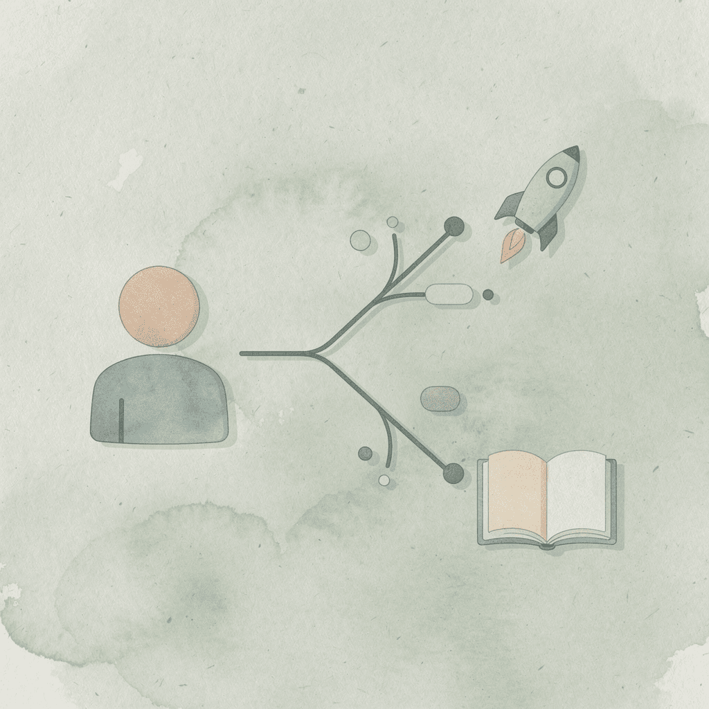 Icon showing a single path splitting into two outcomes