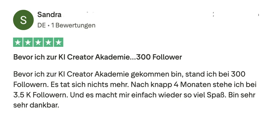 Erfahrungsbericht KI Creator Akademie: Sandra wächst in knapp 4 Monaten von 300 auf 3.500 Follower