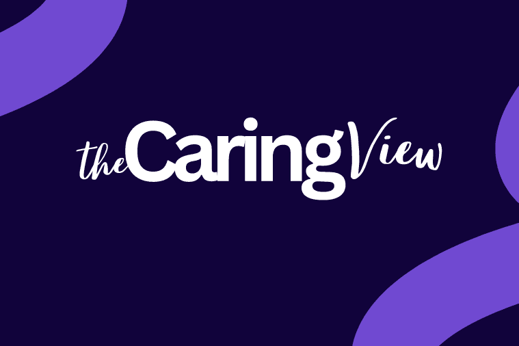 The Caring View logo on a purple gradient background, representing a partnership between Florence and The Caring View social care platform