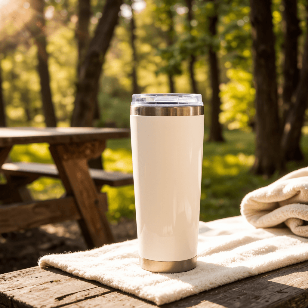 product photography of a travel mug