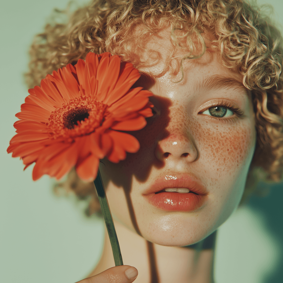 woman with red blooming portrait