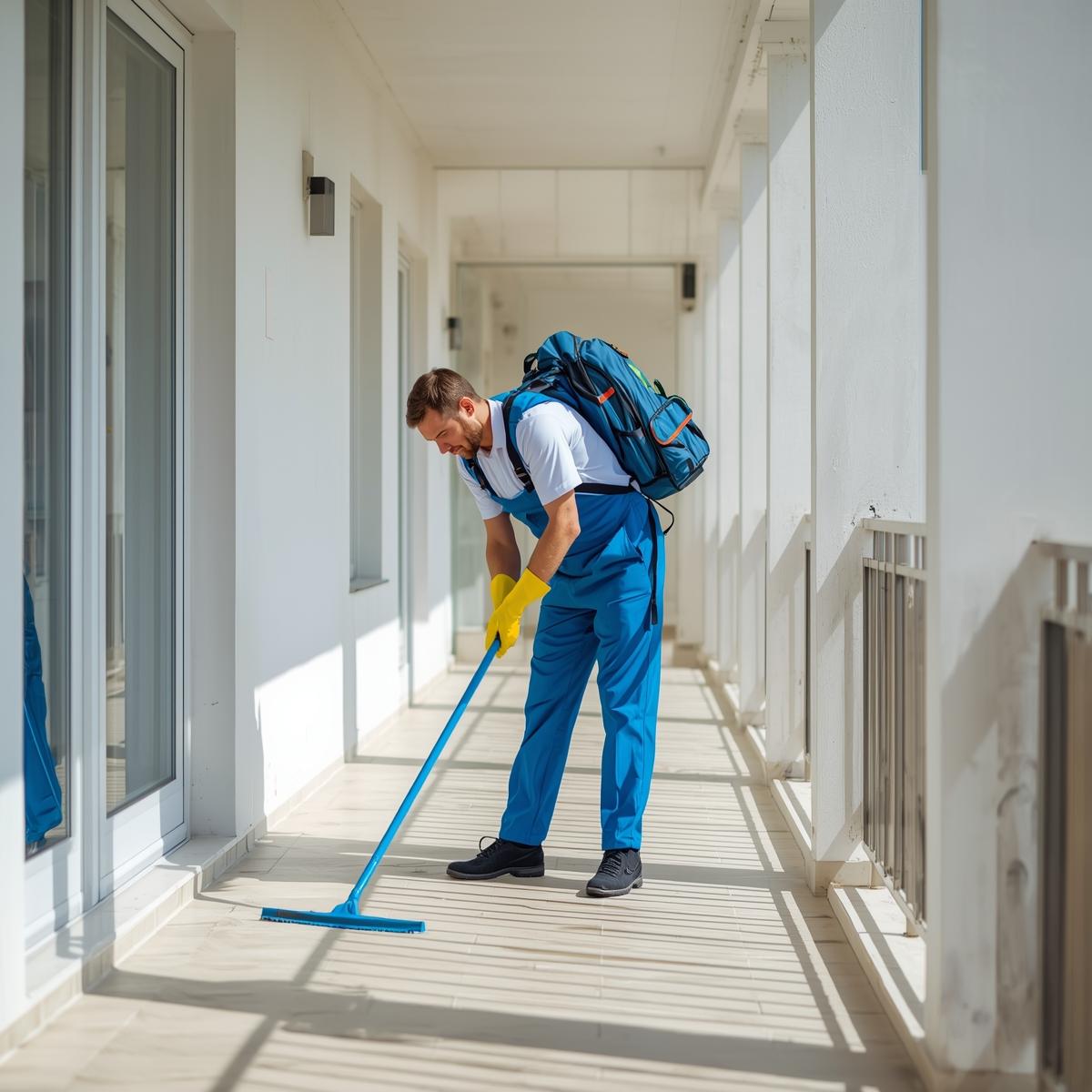 man cleaning terrace