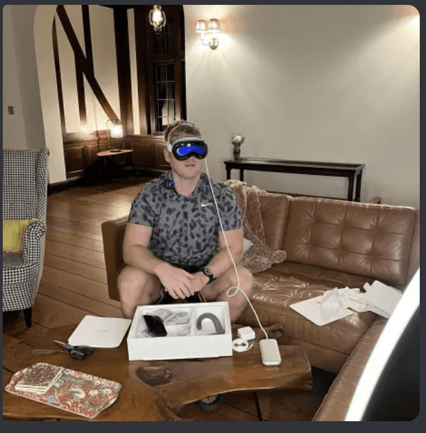 The owner of FlipFlip recording a YouTube video on an Apple Vision Pro.
