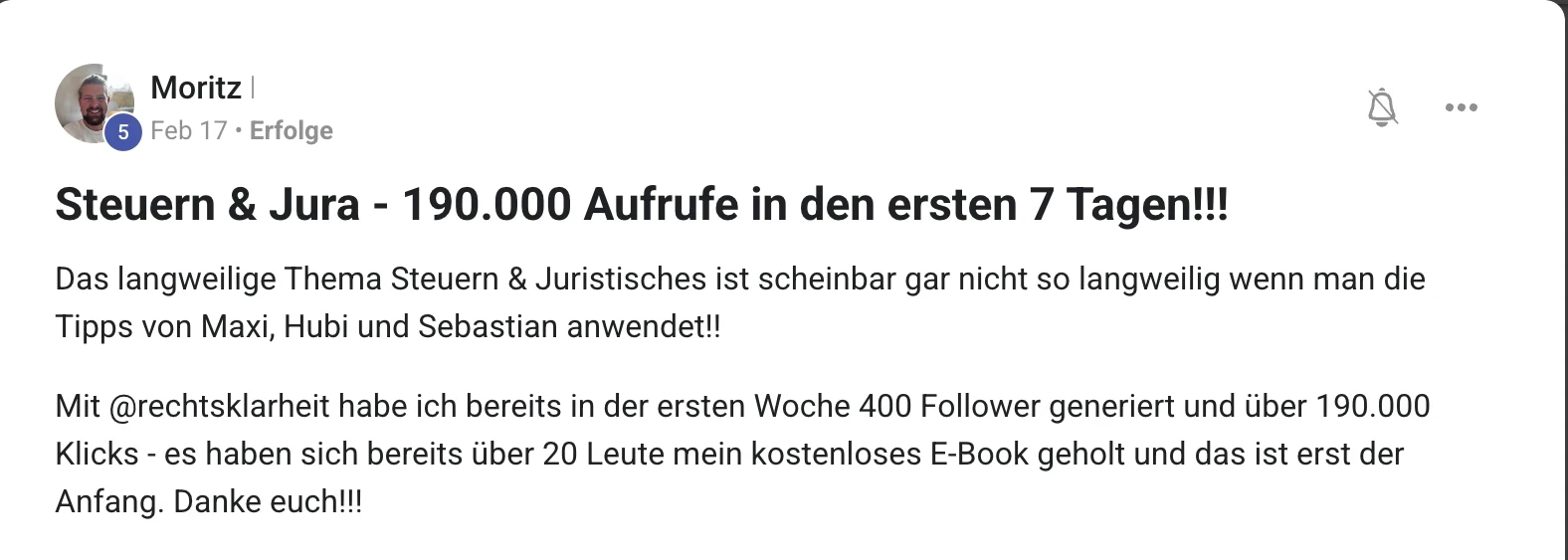 Erfahrungsbericht KI Creator Akademie: Jurist Moritz erzielt 190.000 Aufrufe in der ersten Woche