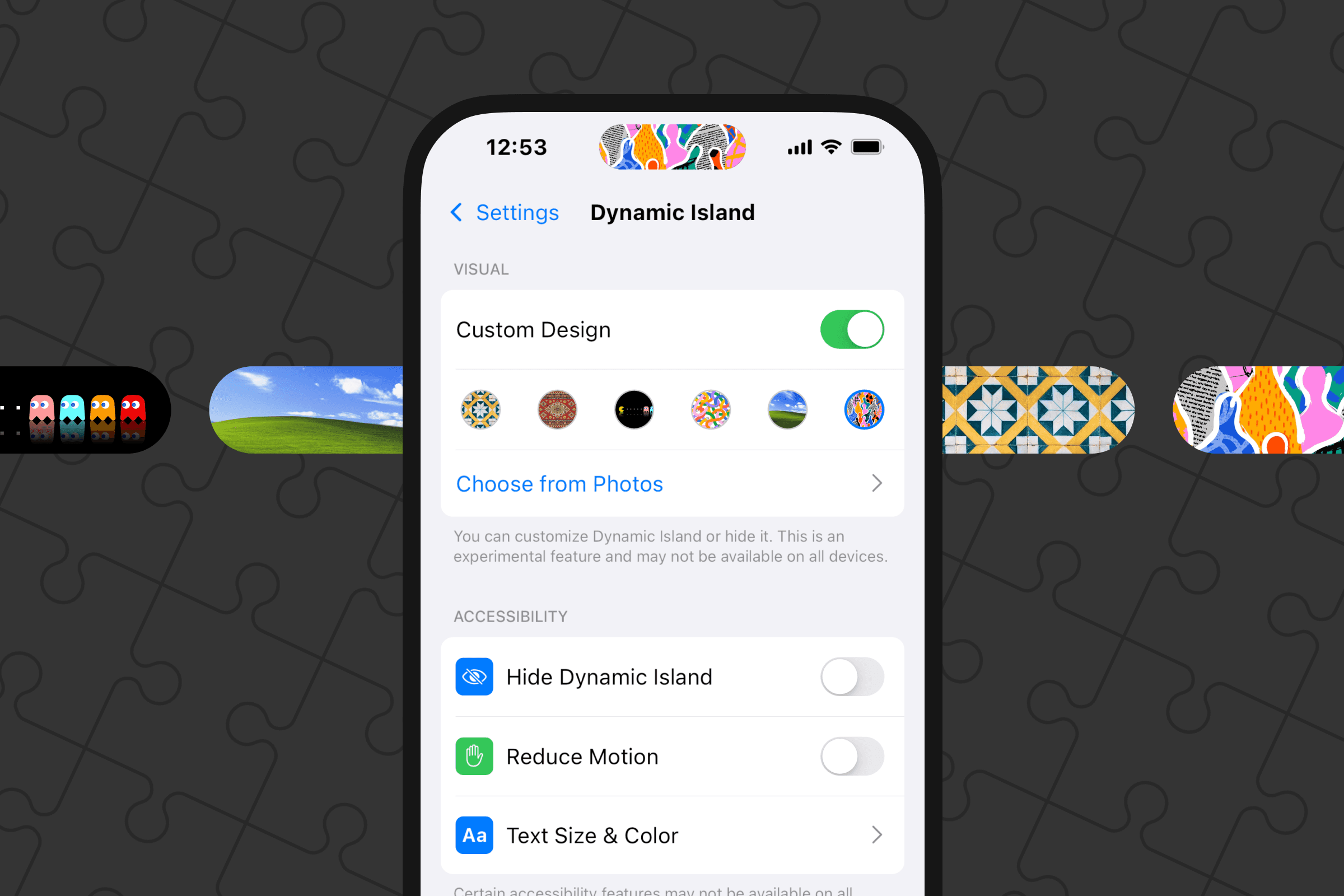 Dynamic island customization settings