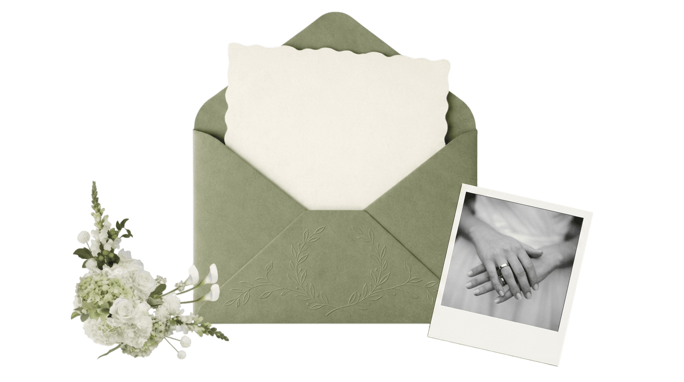 Couple photo inside burgundy invitation card