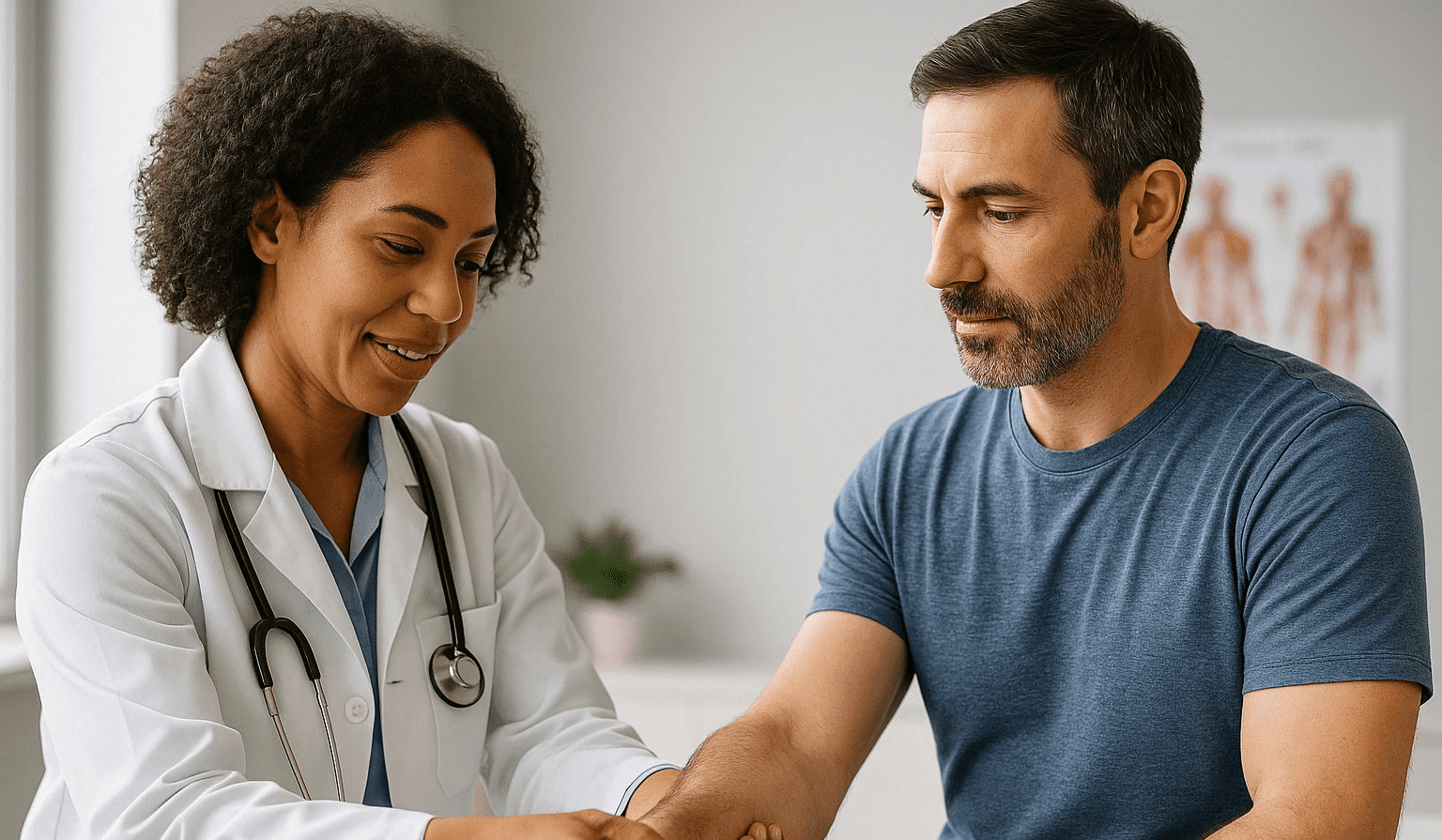 a doctor checking a patient's arm