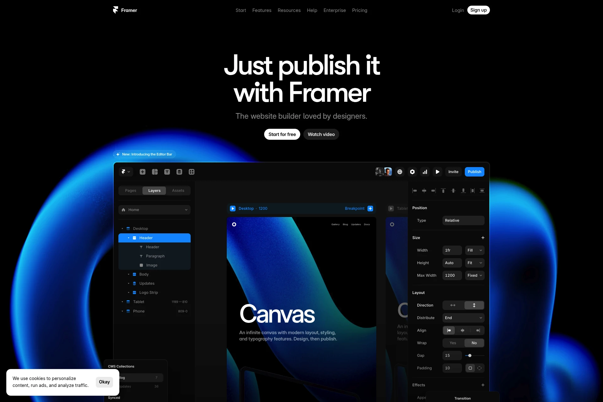 Screenshot of Framer website