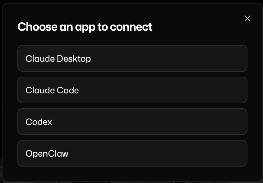 List of agent connectors in Selects MCP