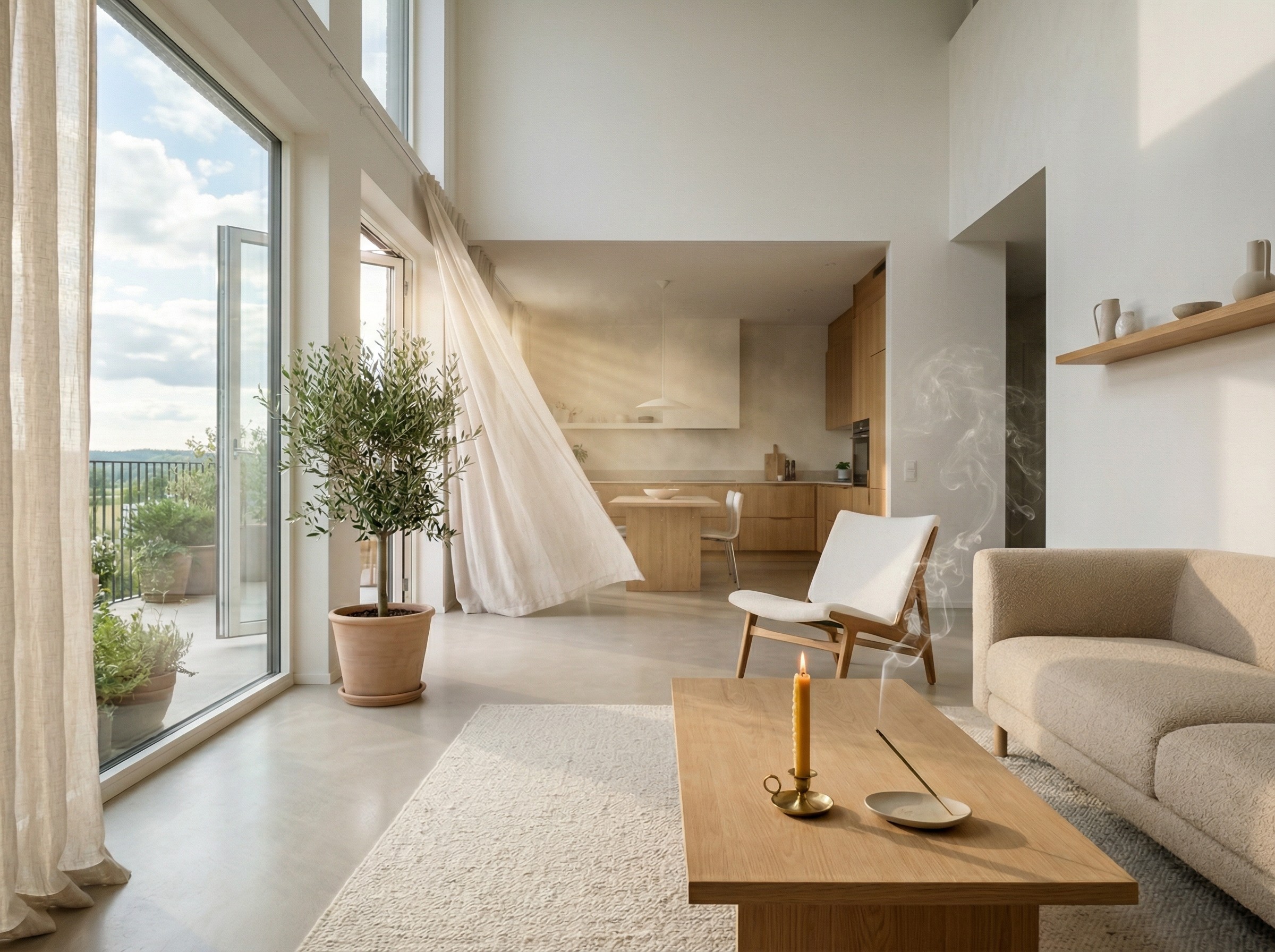 woman in black and white stripe shirt sitting on white couch
