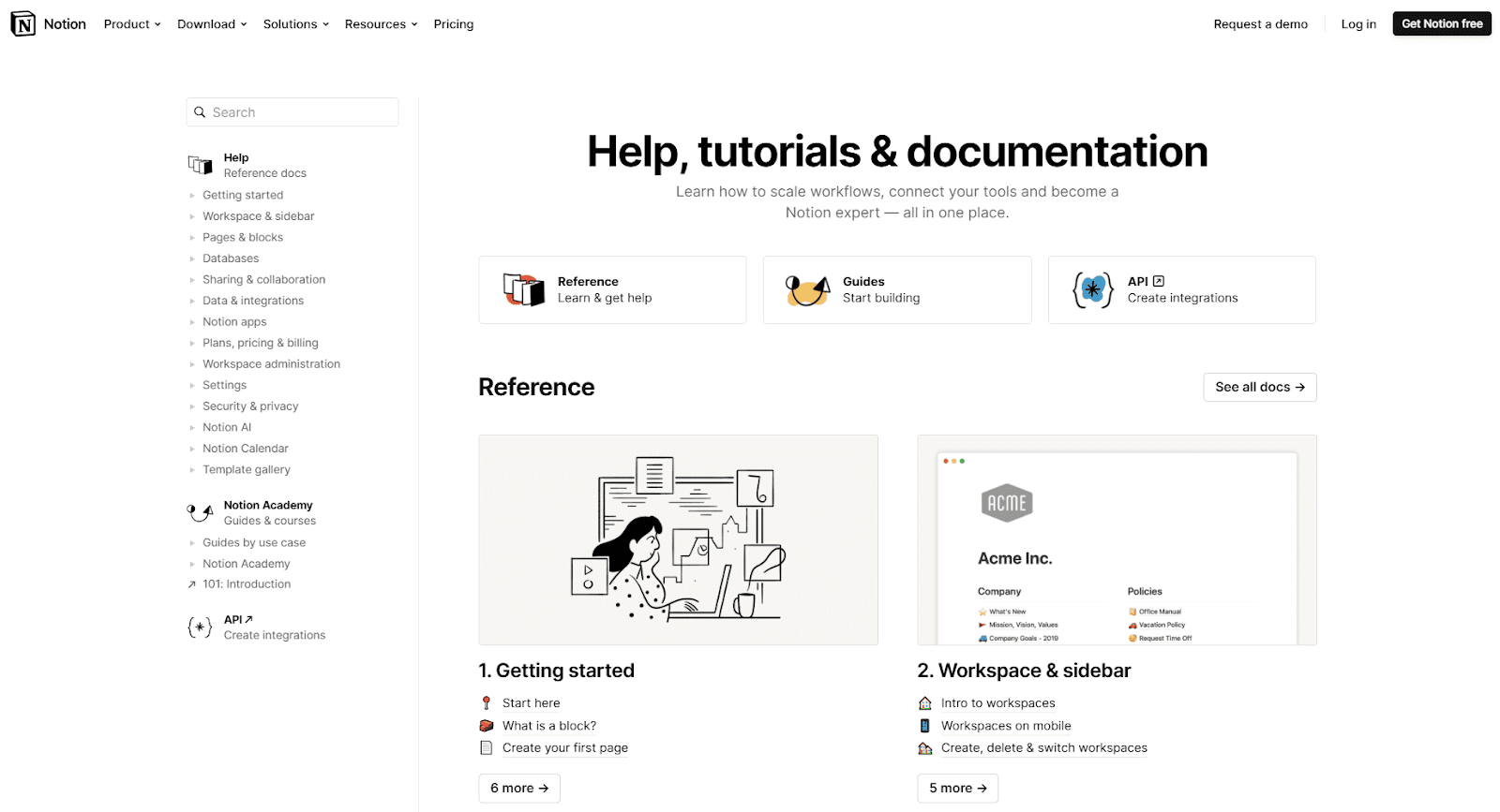 Screenshot of Notion's Help Center page