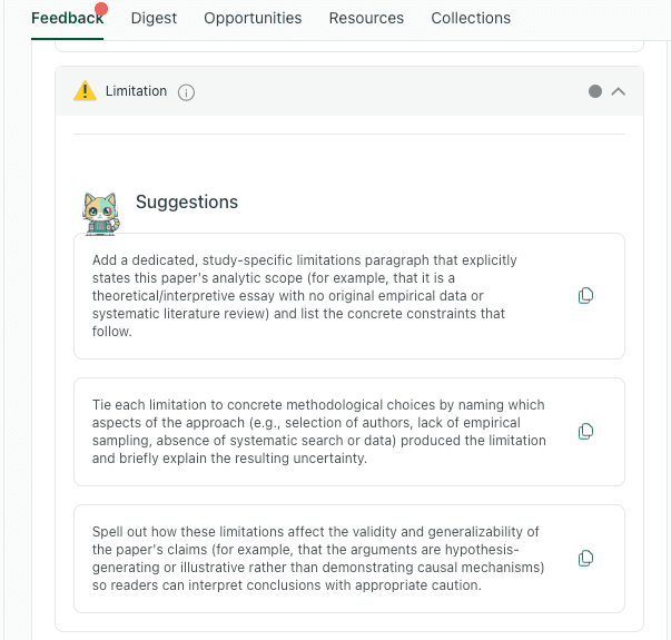 thesify limitations feedback suggestions for writing study-specific limitations linked to methods and validity