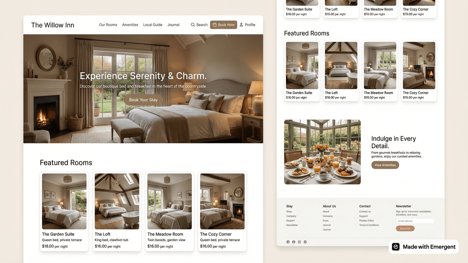 Bed and Breakfast Website Made with Emergent