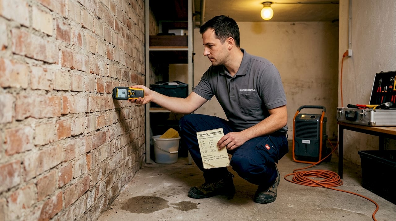 Keller trocknen: Feuchtigkeit regelmäßig mit Messgerät kontrollieren