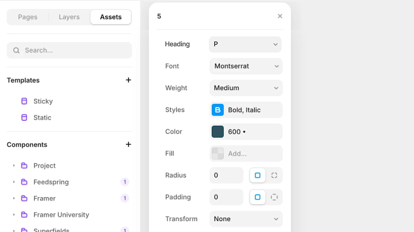 Heading styles now selectable