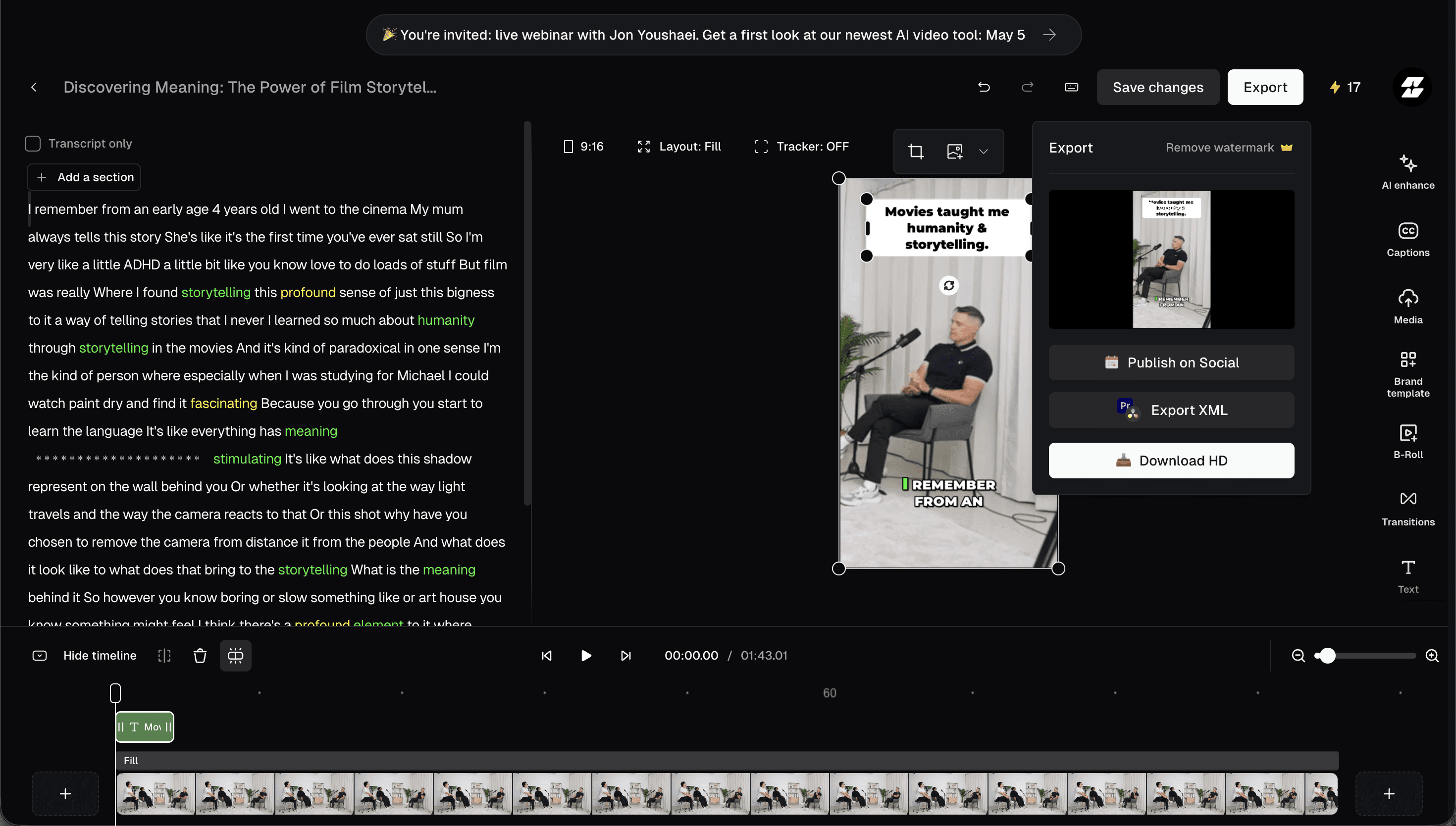 UI of Opus Clip showing handoff variables