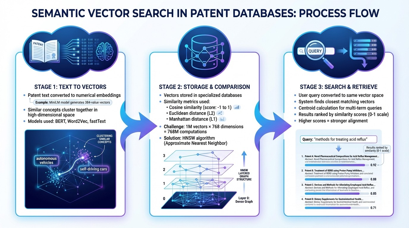 How Semantic Vector Search Works in Patent Databases: 3-Step Process