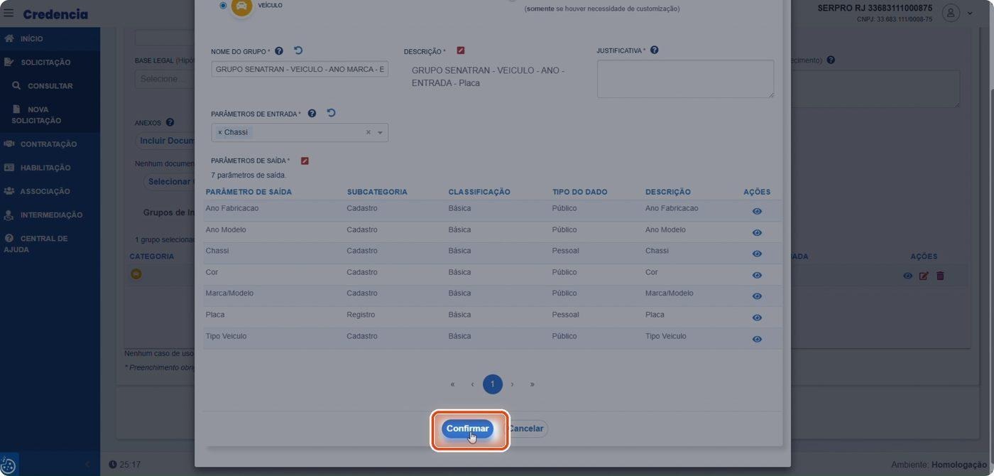Captura de tela de referência do Credencia para Passo 5 — Confirmar as alterações do grupo. Contexto: 15 — Editar Grupo de Informações.