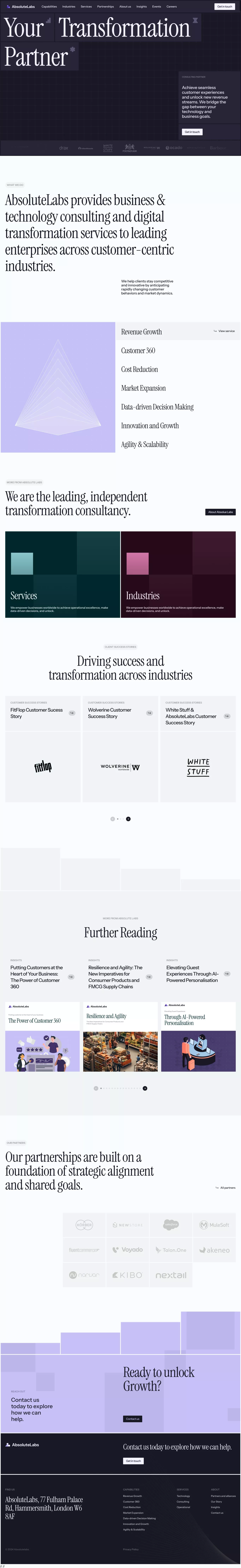 AbsoluteLabs landing page screenshot showcasing Tech and Marketing design