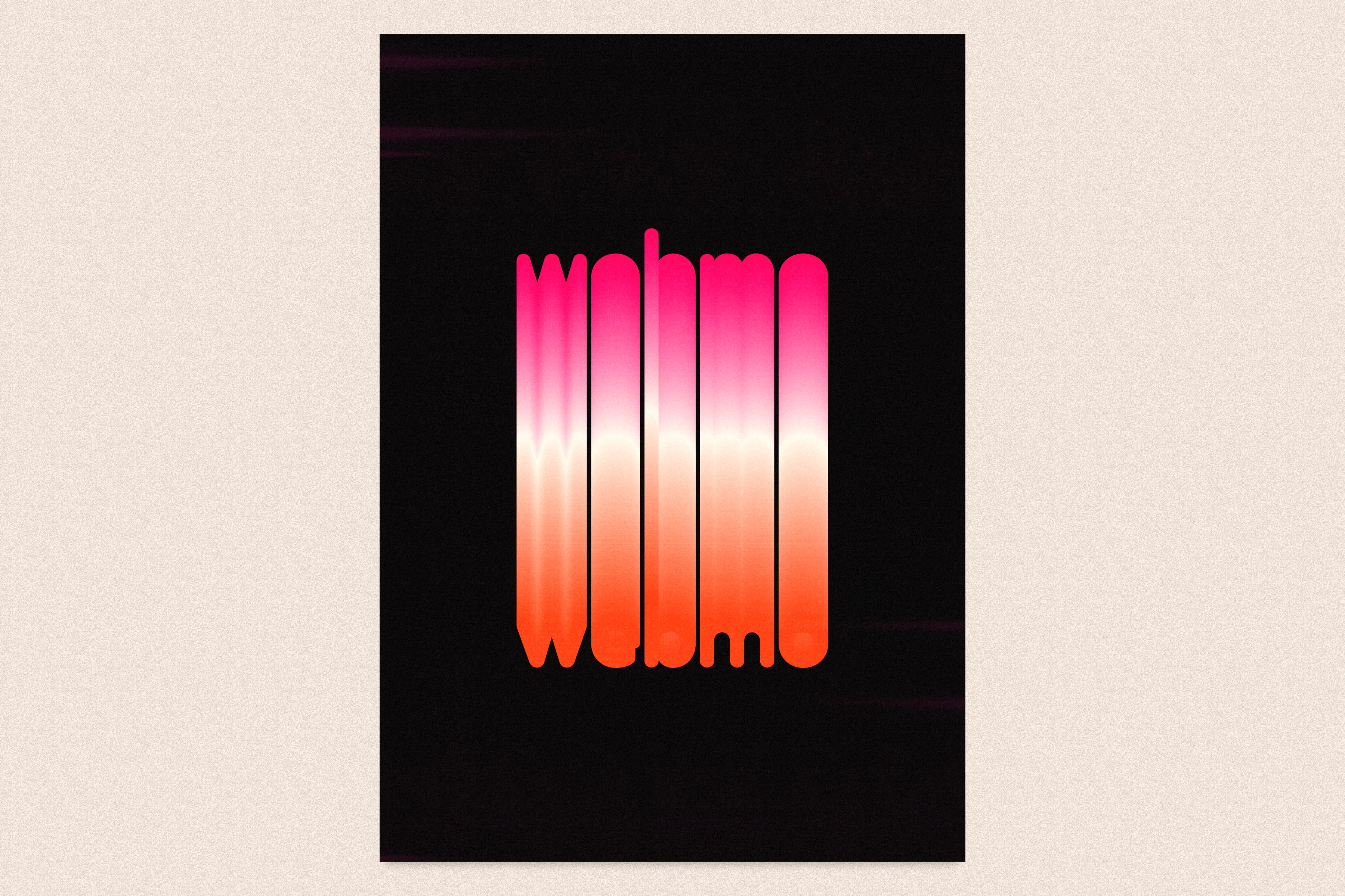 A fun, abstract poster for Webmo that is very interesting. It shows off the color palette and the logo type. The poster is a dark background and the Webmo logo type goes from the top to the bottom with a color blend from magenta to orange. 