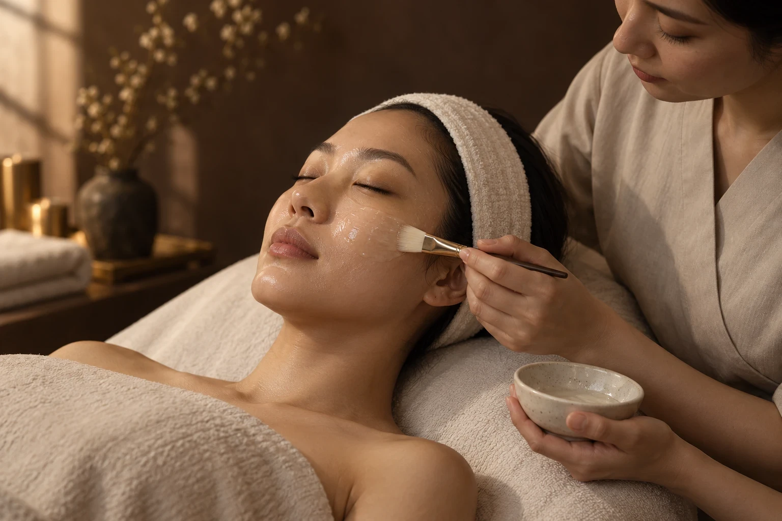 A hydrating gel mask applied with a brush