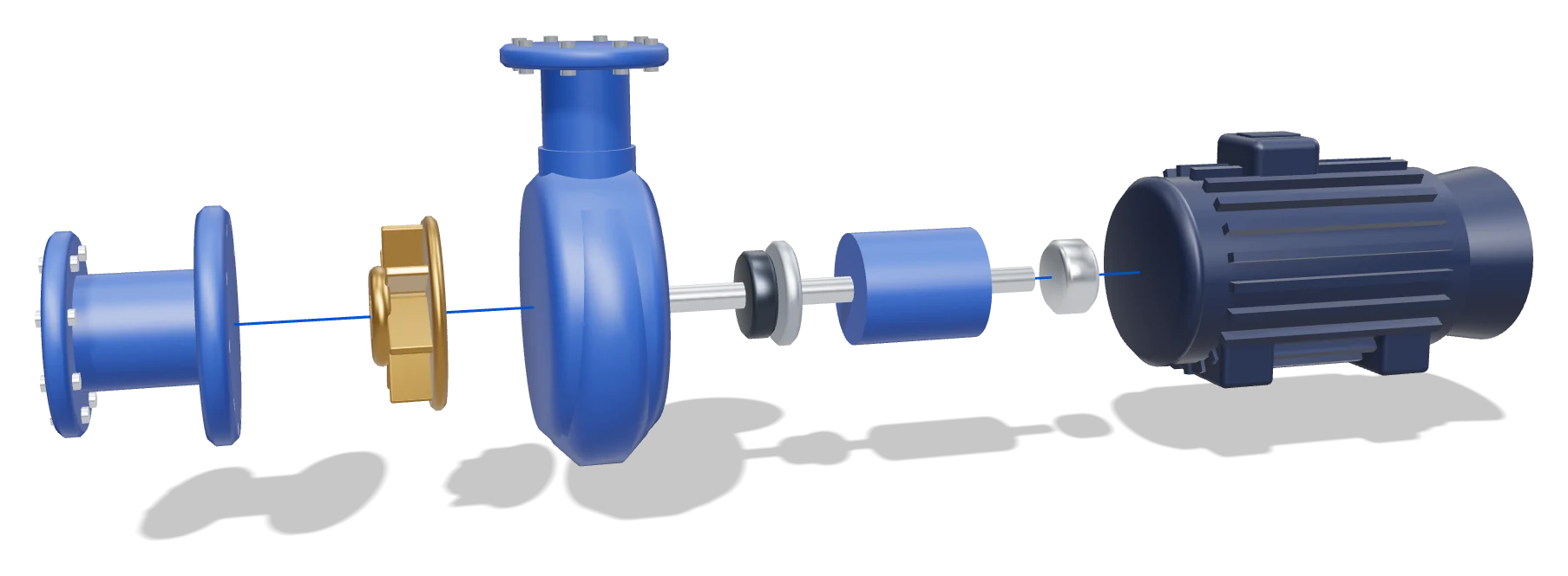 Exploded view of an end-suction pump