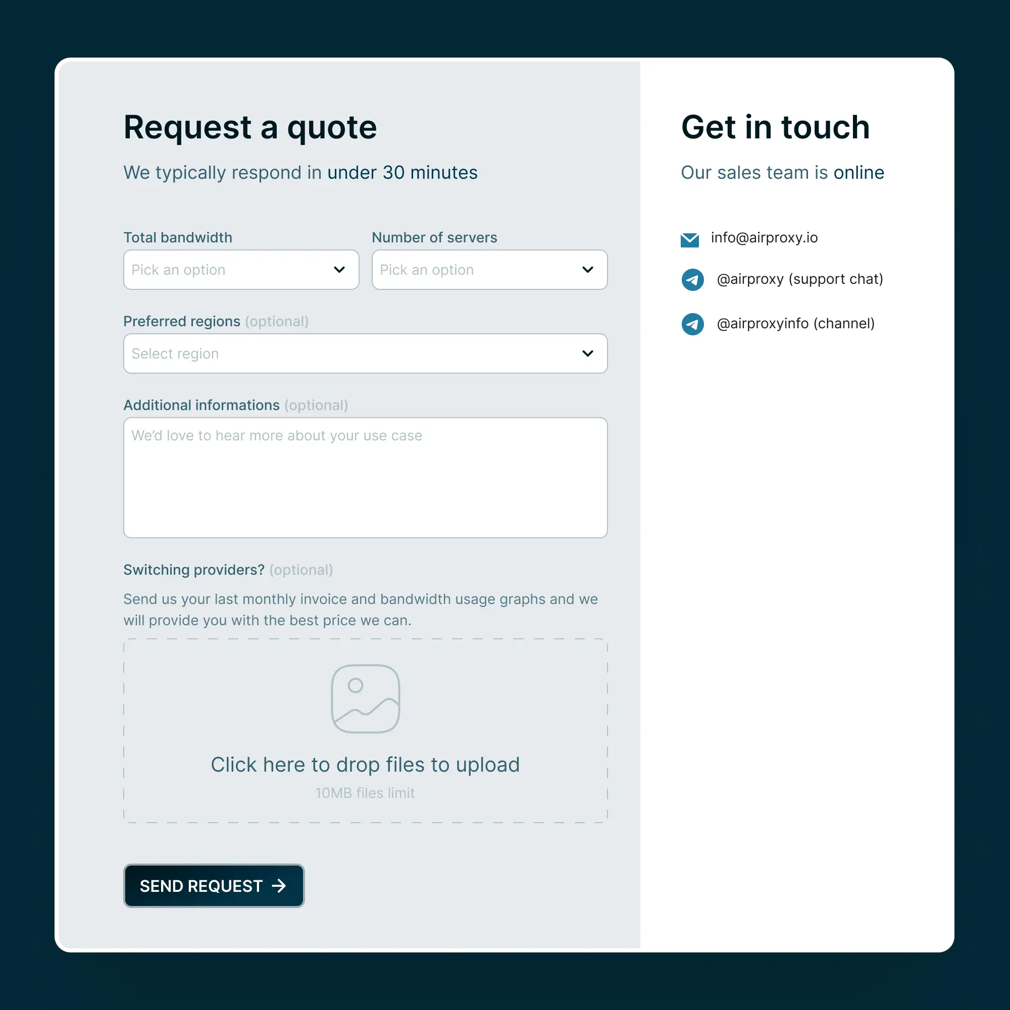 Request a quote form