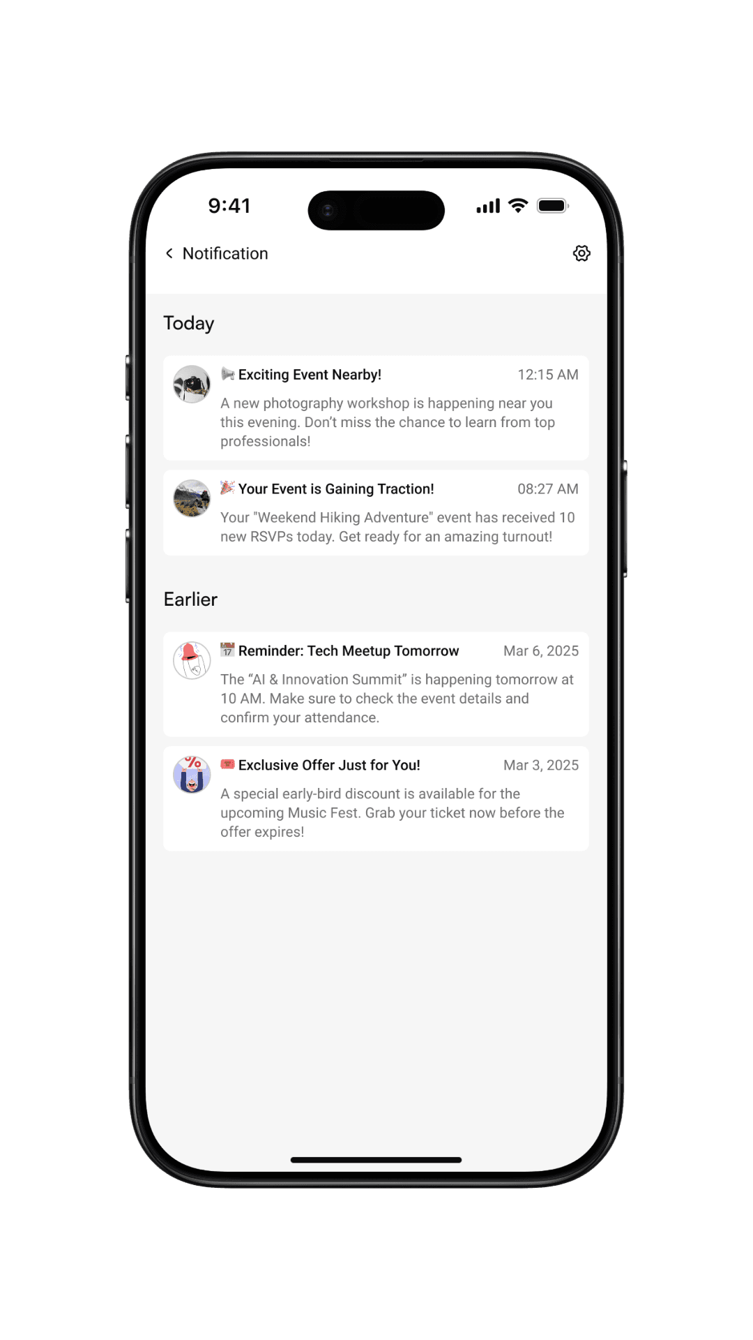 notification page mockup