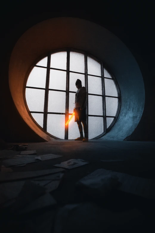 Man standing in front a huge window