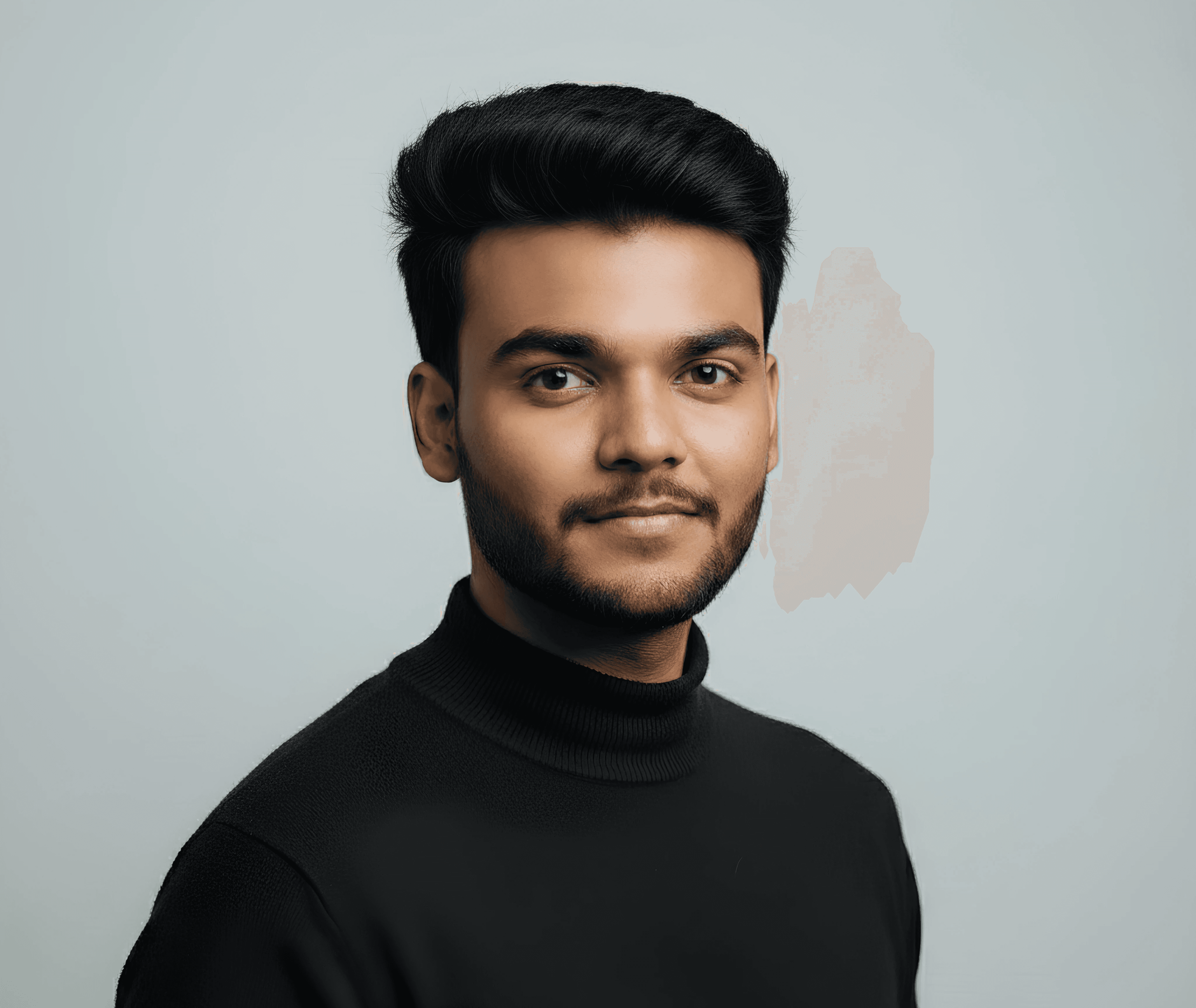 man in blue crew neck shirt